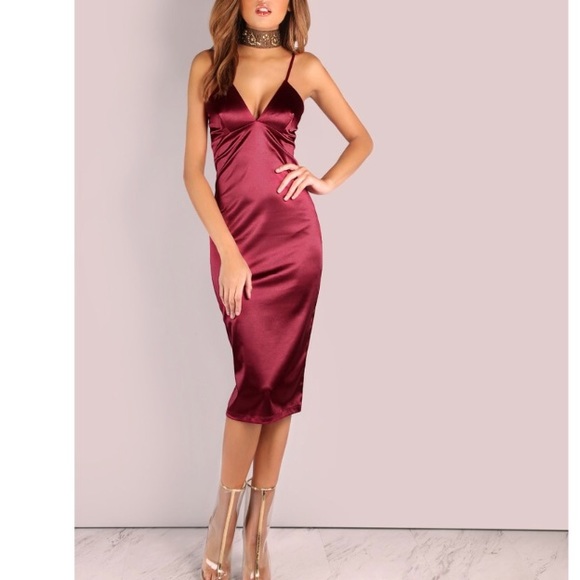 Burgundy Spaghetti Strap Dress - Picture 1 of 5